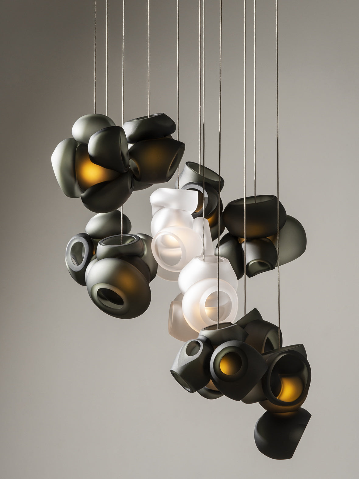 Process Glass Pendant Light - Modern Hand-Blown Opal Glass & Basket Shade