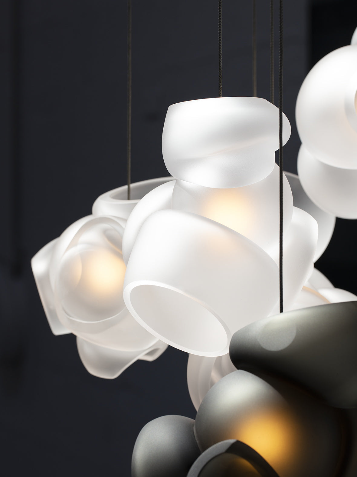 Process Glass Pendant Light - Modern Hand-Blown Opal Glass & Basket Shade