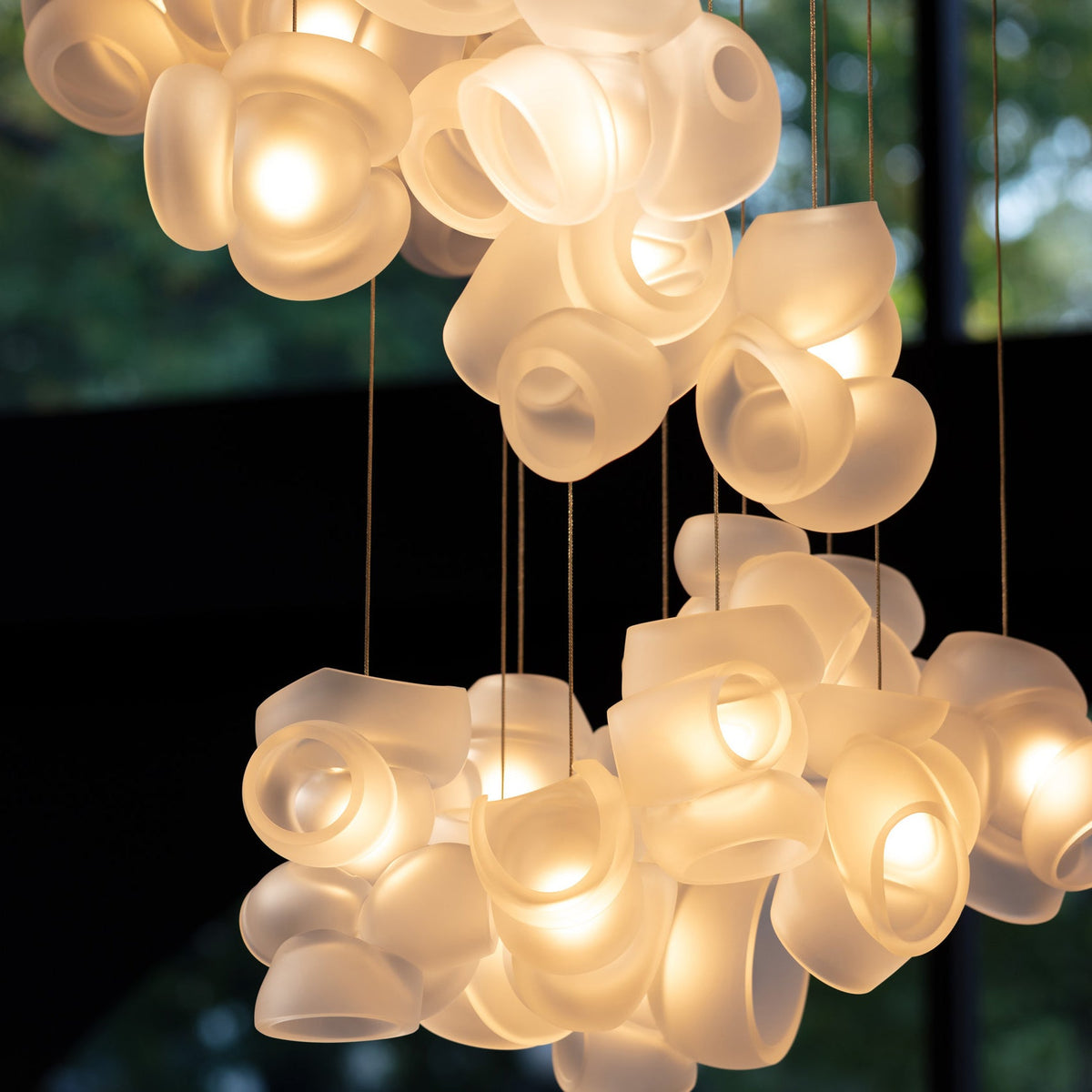 Process Glass Pendant Light - Modern Hand-Blown Opal Glass & Basket Shade