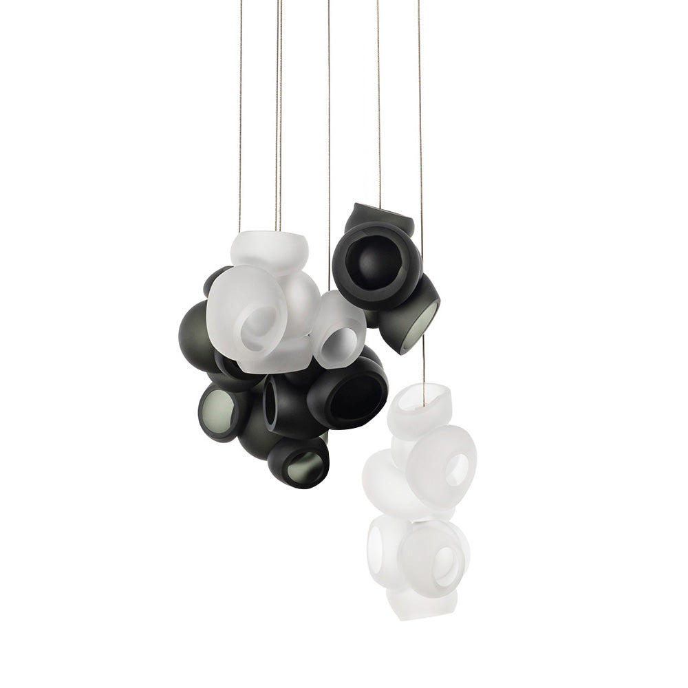 Process Glass Pendant Light - Modern Hand-Blown Opal Glass & Basket Shade