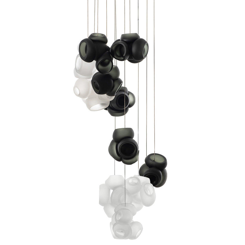 Process Glass Pendant Light - Modern Hand-Blown Opal Glass & Basket Shade