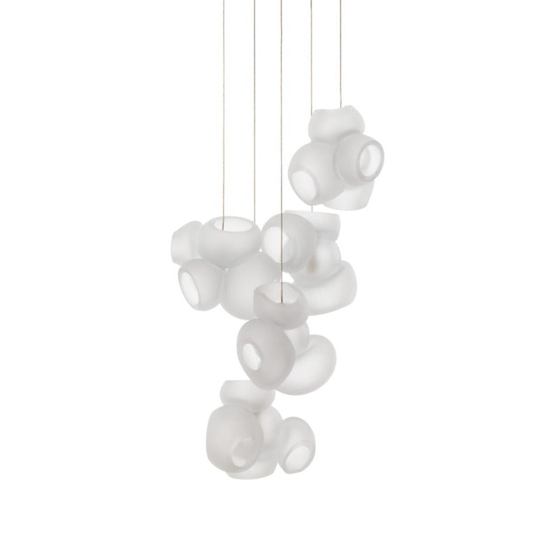 Process Glass Pendant Light - Modern Hand-Blown Opal Glass & Basket Shade