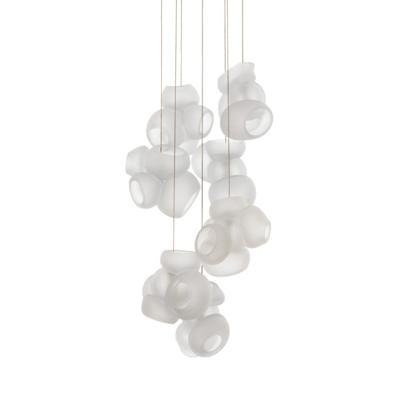 Process Glass Pendant Light - Modern Hand-Blown Opal Glass & Basket Shade