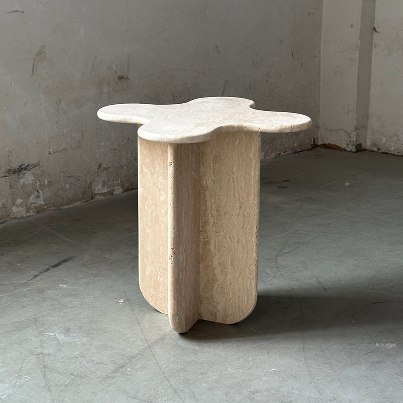 Rosie Marble Side Table - Bulgari & Travertine Natural Stone Pedestal | Luxury Minimalist Bedside Table