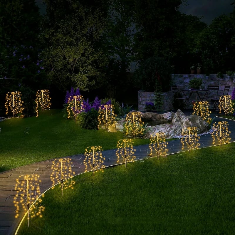 Solar Garden Lights Outdoor Decor - 100 LED Firework & Flame Effect Stake Light | Waterproof Pathway & Patio Accent |