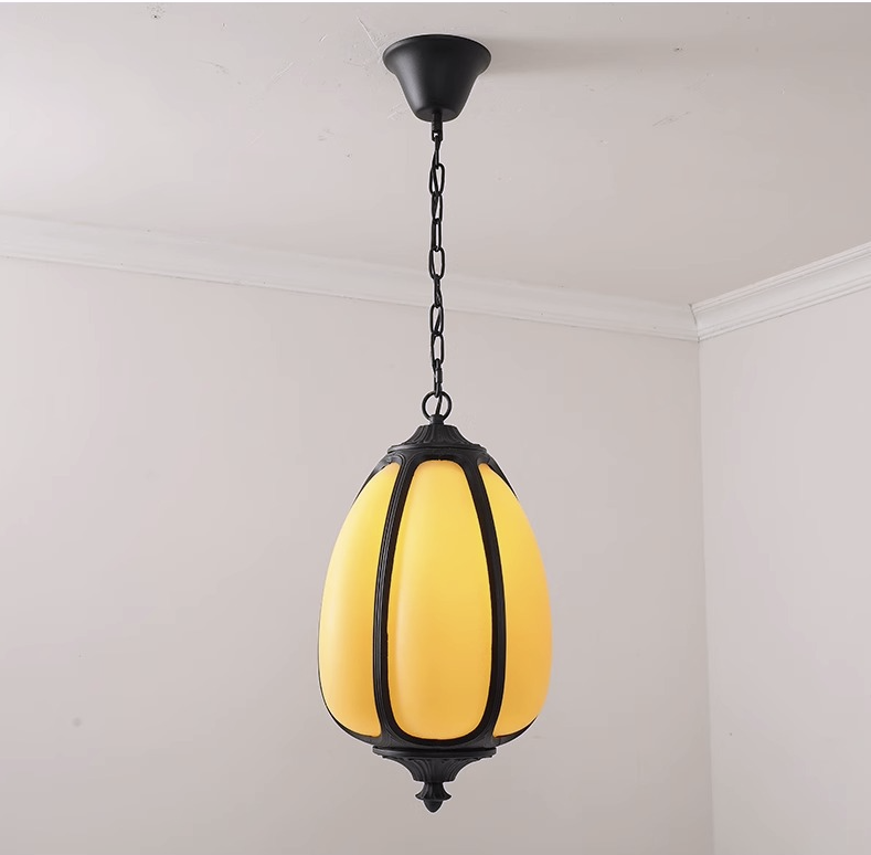 Neo-Chinese Waterproof Pumpkin Outdoor Pendant Light - Retro Lantern for Gazebo & Porch