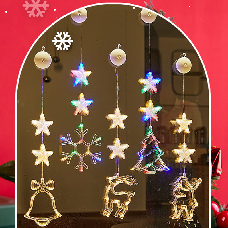 Christmas Suction Cup Window LED Lights - Silhouette Hanging Holiday Lamp | Battery Operated Showcase Night-Light | Warm & RGB