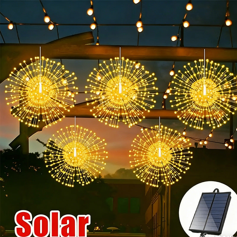 Solar Firework String Lights - Copper Wire Starburst Hanging Garland | IP65 Waterproof Yard & Party Light