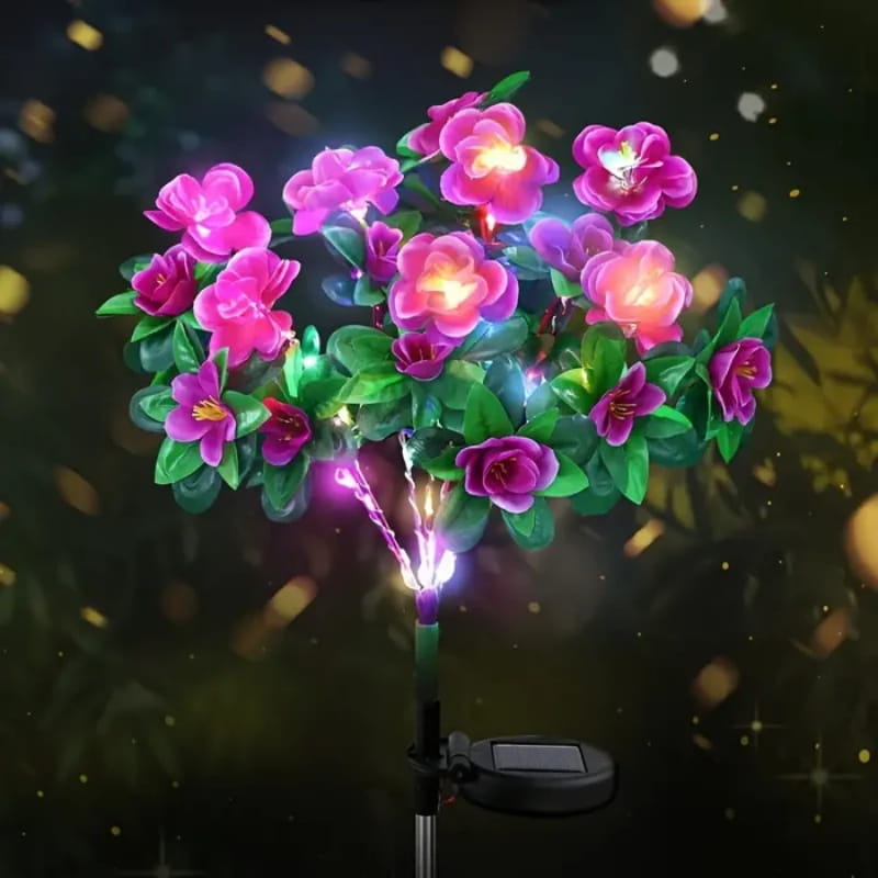 EVEDIOR Solar Azalea Flower Lights - Dual Mode Warm & RGB Outdoor Garden Stake | IP-Rated Waterproof Floral Pathway Sconce