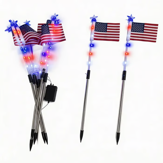 8 Solar American Flag Pathway Lights - Red White & Blue LED Yard Stake Set | IP65 Waterproof 250th Independence Day Outdoor Decor