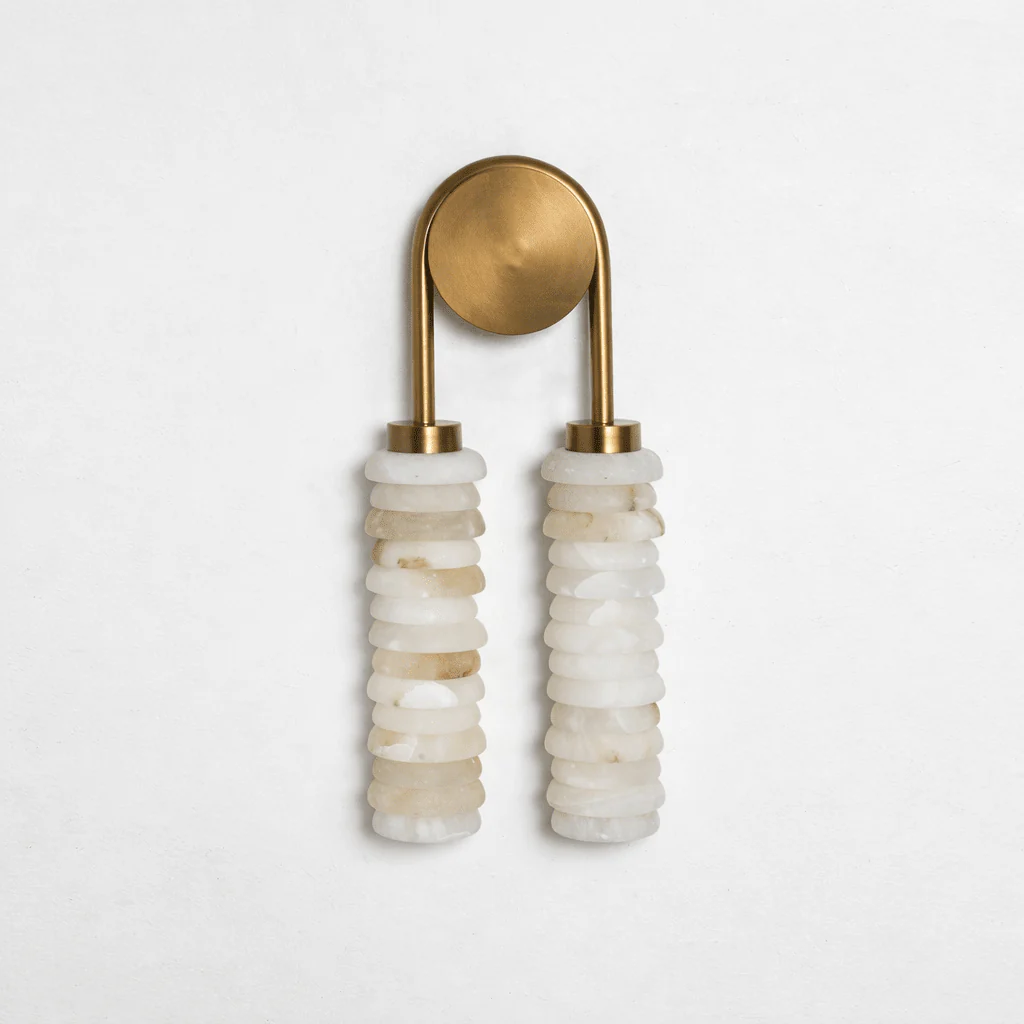 Payson Double Alabaster Wall Lamp - Dual Natural Stone & Brass LED Sconce | Luxury Art Deco Lighting