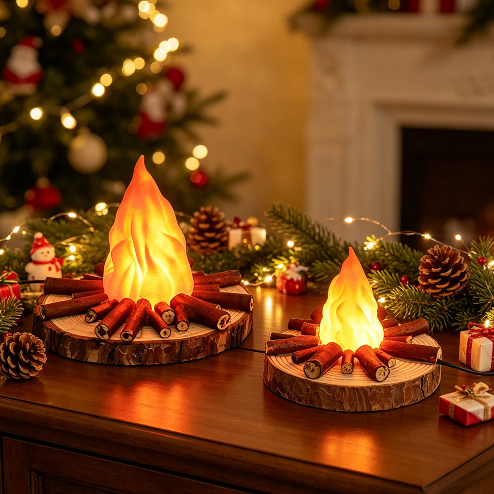 Modern Solid Wood Bonfire Night Light - Warm Ambient Bedside Lamp & Decor Gift