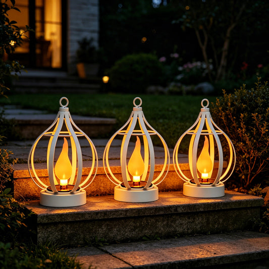 Modern Solar Metal Flame Lantern – IP65 Waterproof Outdoor Hanging Landscape Light for Garden & Patio