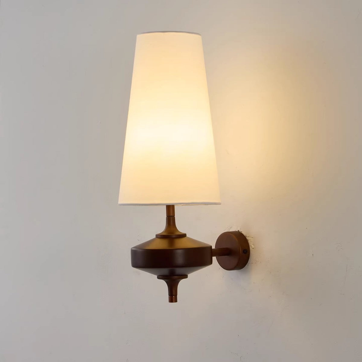 Retro Spindle Wall Sconce – Tapered Fabric Shade & Turned Wood Wall Sconce