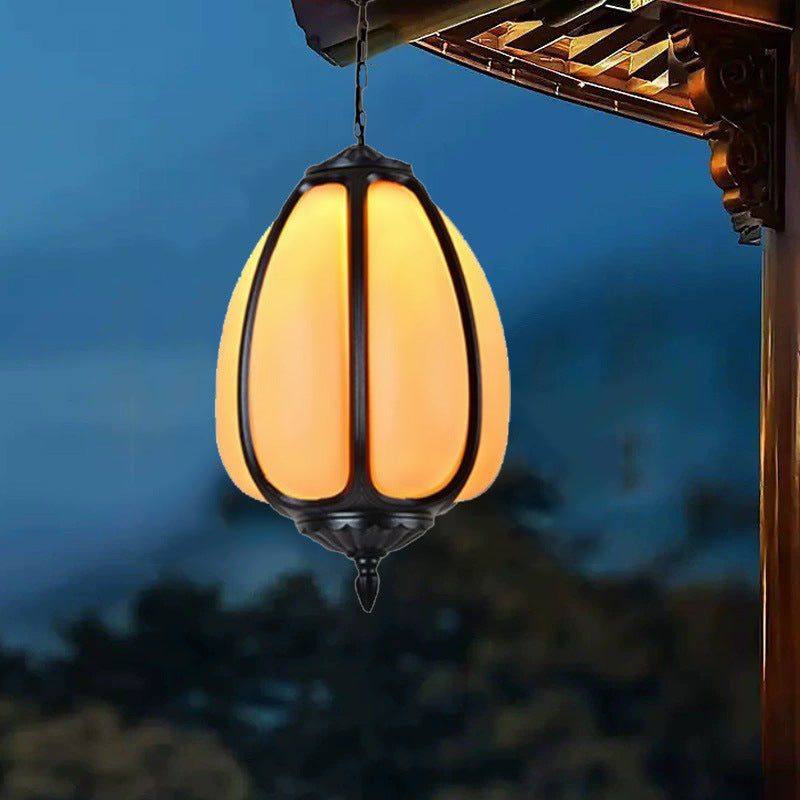 Neo-Chinese Waterproof Pumpkin Outdoor Pendant Light - Retro Lantern for Gazebo & Porch
