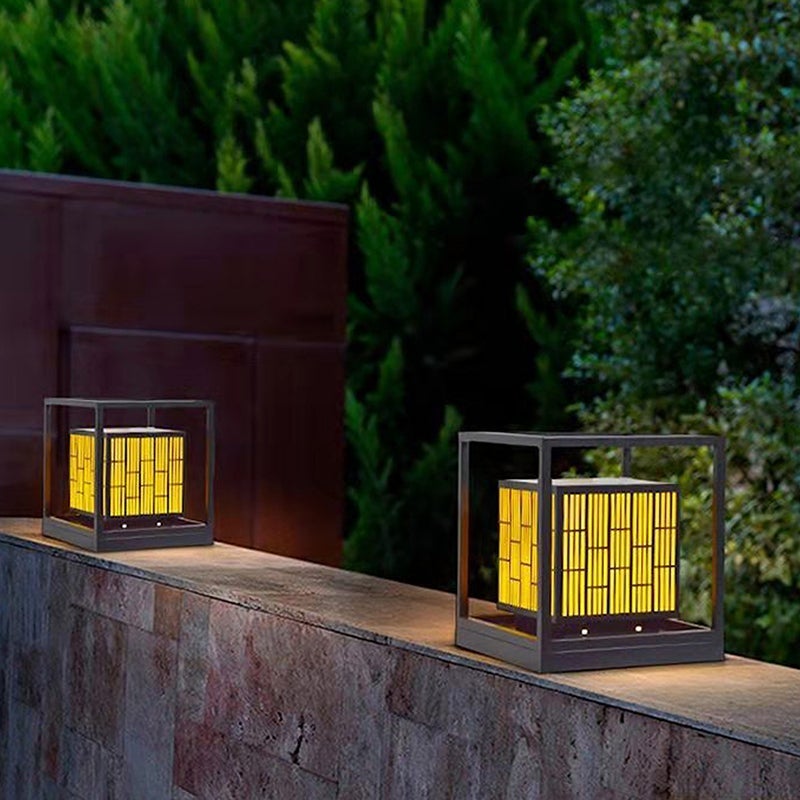 Vintage Window Grilles Solar Post Lamp – Modern Outdoor Waterproof Scagliola Pillar Light
