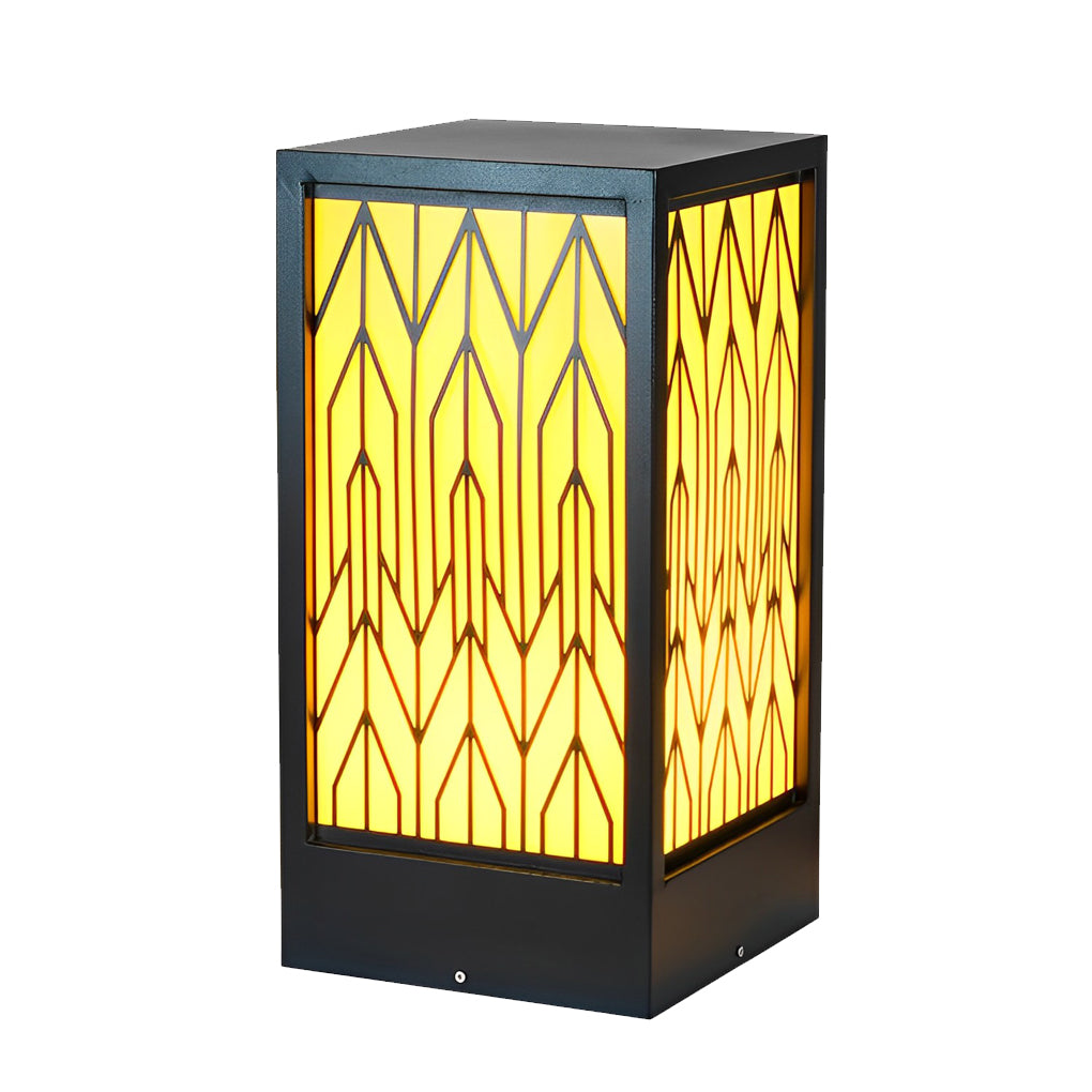 Vintage Waterproof LED Lawn Light – Patterned Lampshade & Galvanized Stone Outdoor Bollard