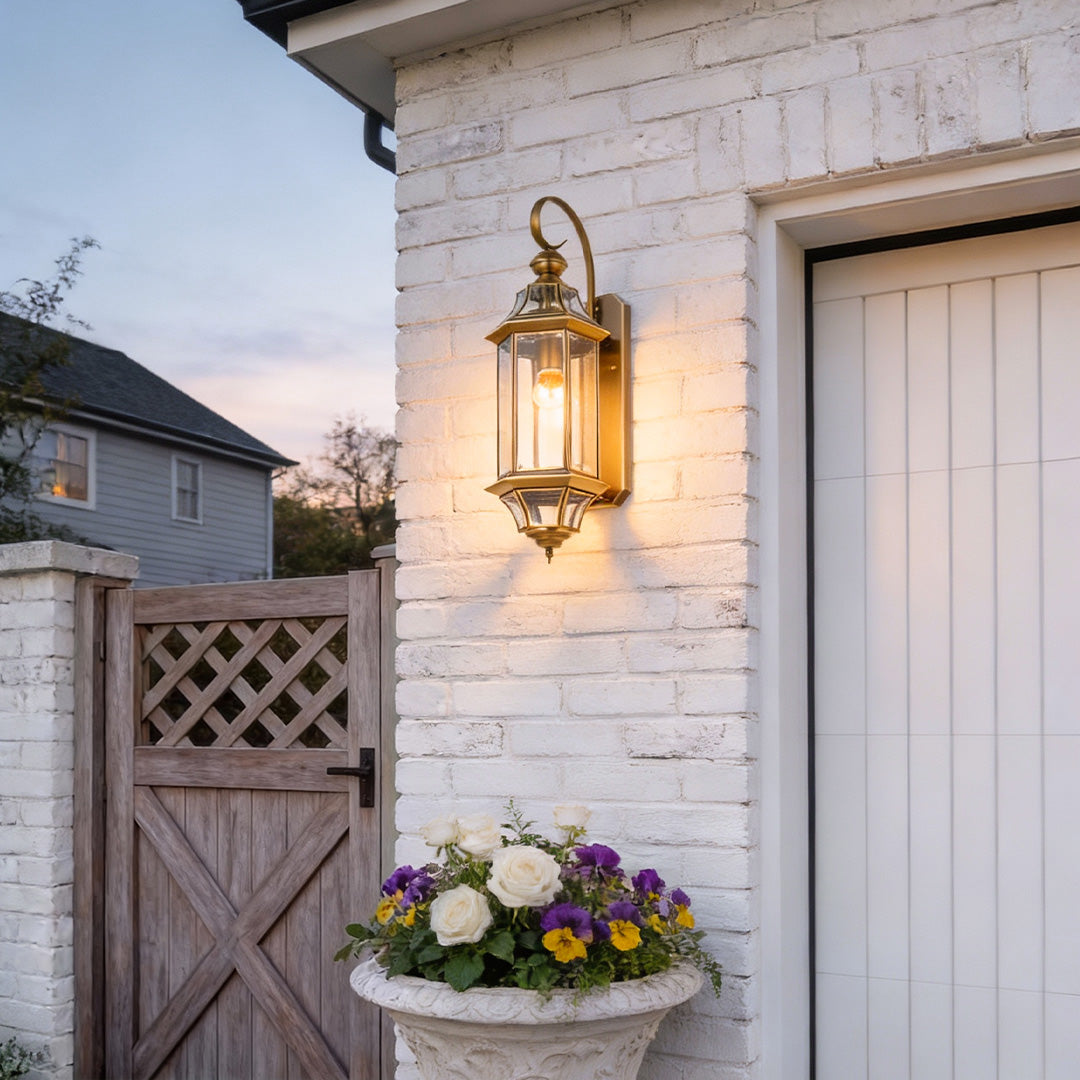 Vintage Solid Copper Outdoor Wall Sconce – Weatherproof Clear Glass Manor Lantern