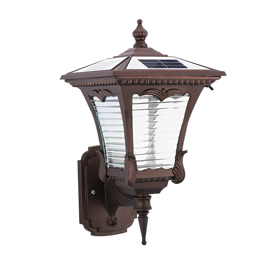 Vintage Striped Glass Solar Outdoor Wall Sconce – Black Aluminum IP65 Waterproof Light