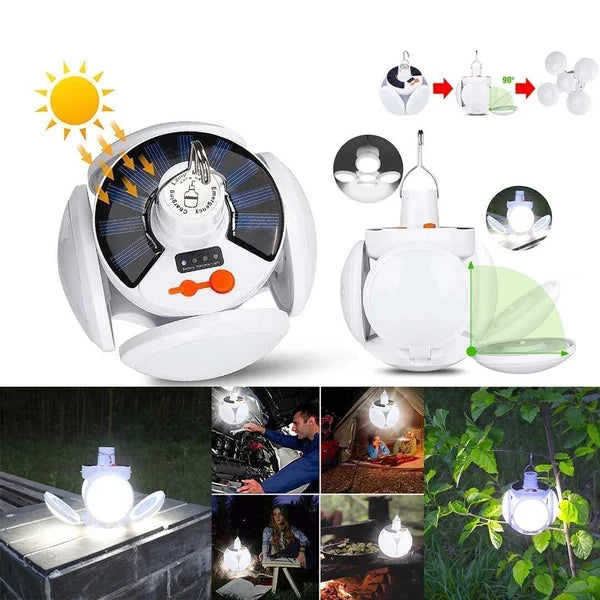 2-in-1 Waterproof Folding Solar LED Bulb - Portable 45-LED Camping Lantern & Garage Sconce | Dual USB/Solar USB Rechargeable Light