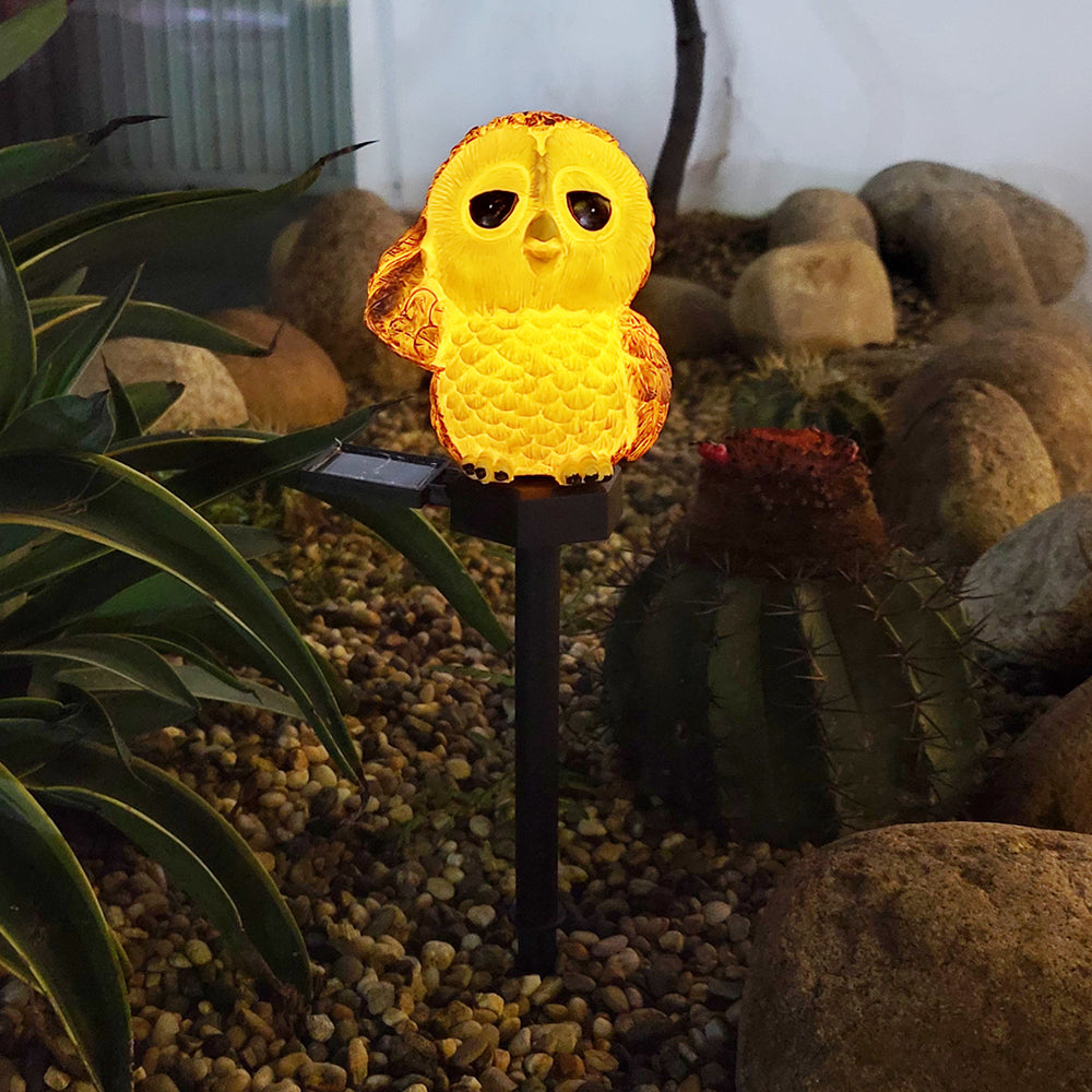 Owl Solar Garden Stake Light - Resin Animal Landscape Lamp | IP65 Waterproof LED Pathway & Flower Bed Sconce | Warm White
