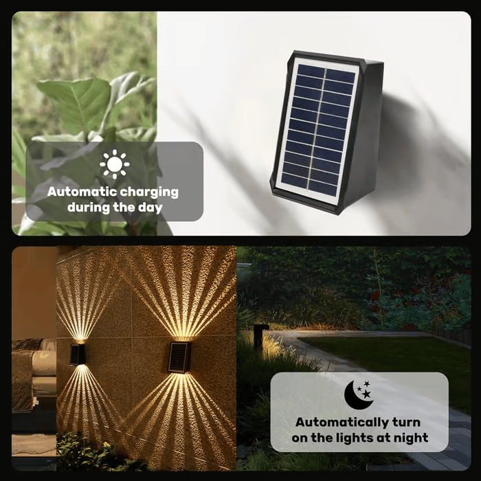 4 LED Solar Colorful Wall Lights Outdoor Waterproof - RGB Up & Down Architectural Sconce | 2000mAh Fence & Patio Floodlight