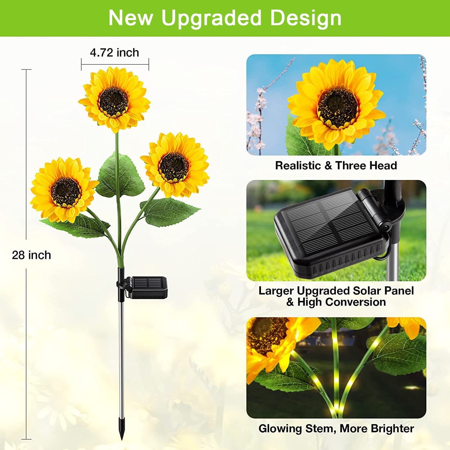 Sunflower Solar Garden Stake LED Lights - Waterproof Outdoor Flowerbed Spikes | Realistic Yellow Landscape Pathway Lights