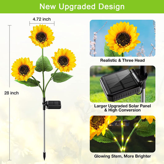 Sunflower Solar Garden Stake LED Lights - Waterproof Outdoor Flowerbed Spikes | Realistic Yellow Landscape Pathway Lights