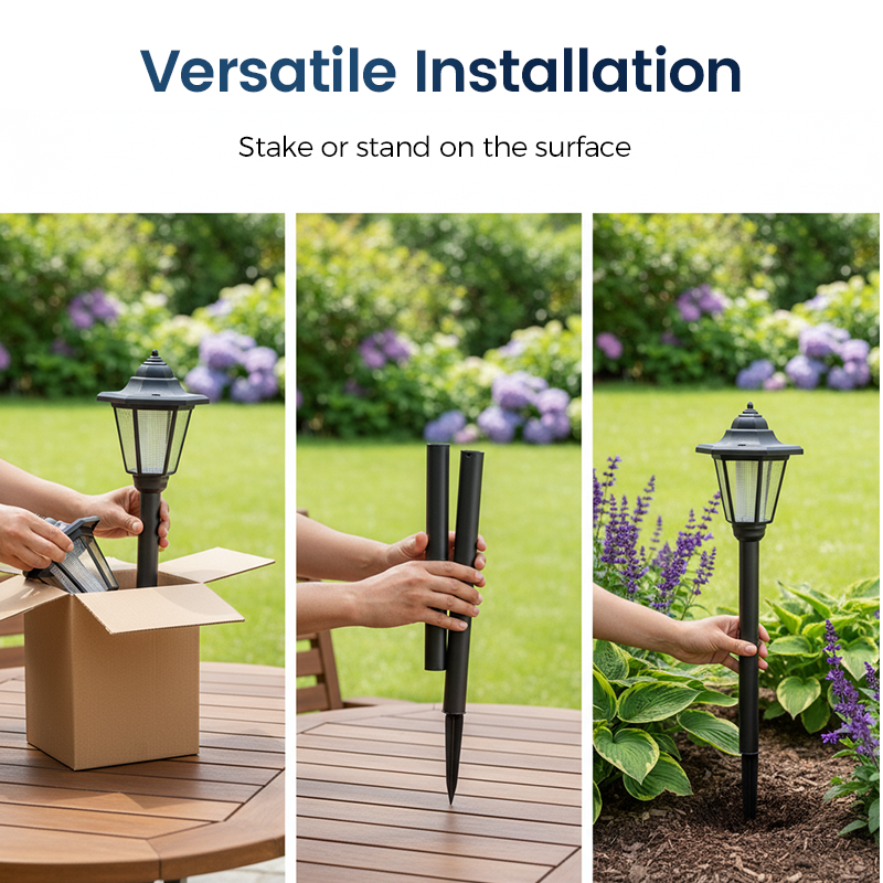 Vintage Solar-Powered Hexagonal Garden Lights - Retro Palace Lantern Stake & Post Mount | Waterproof LED Pathway Sconce