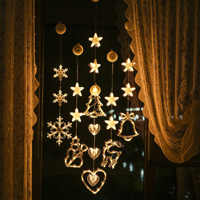 Christmas Suction Cup Window LED Lights - Silhouette Hanging Holiday Lamp | Battery Operated Showcase Night-Light | Warm & RGB