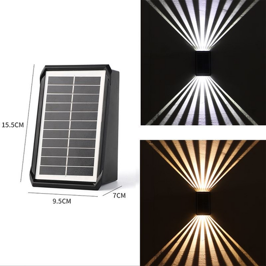 Outdoor Waterproof 4 LED Solar Wall Decorative Spotlight - Modern Up & Down Wall Mount Sconce | IP65 Solar Powered Fence Light