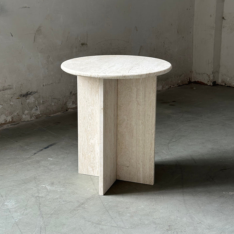 Rosie Marble Side Table - Bulgari & Travertine Natural Stone Pedestal | Luxury Minimalist Bedside Table