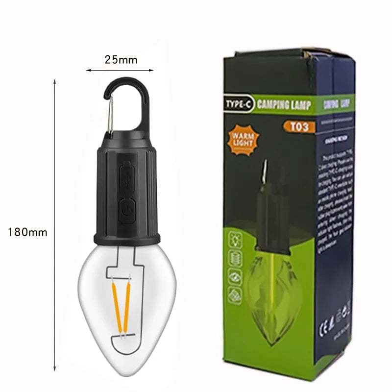 Outdoor Retro Camping Hanging Bulb - Rechargeable Type-C LED Tent Lantern | Warm Tungsten Atmosphere Light | Waterproof Yard Lamp