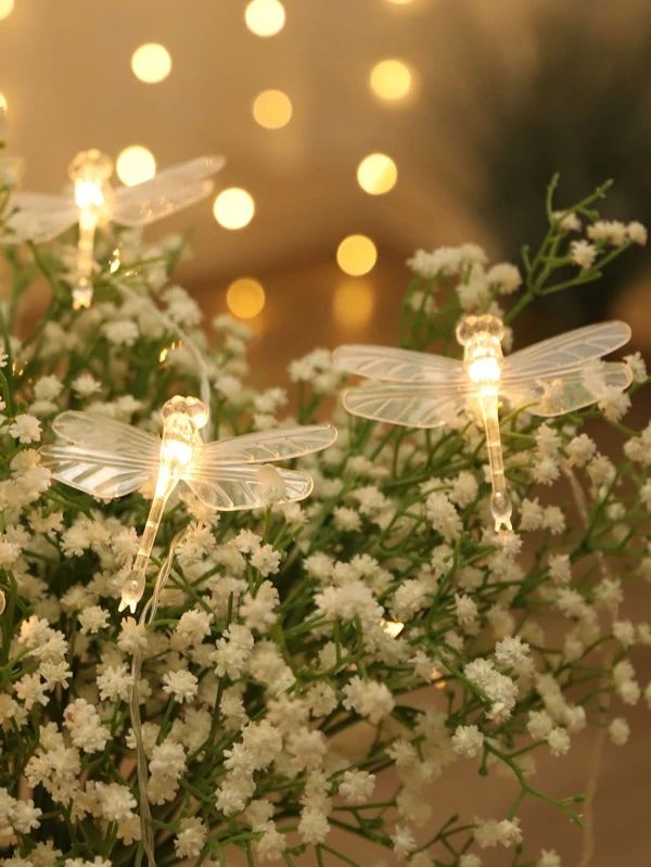 Enchanted Dragonfly Fairy String Lights - 20 Warm LED Lamps, 2xAA Battery Powered, Cozy Bedroom & Party Decor