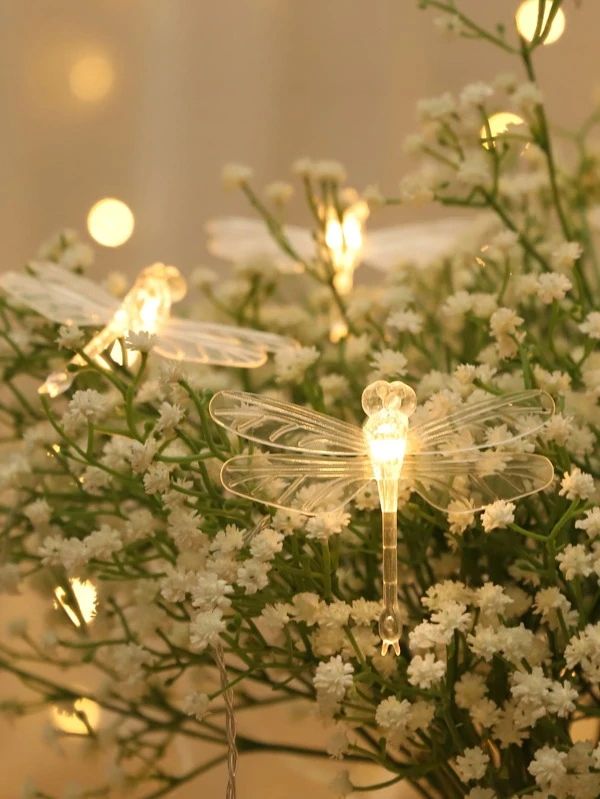 Enchanted Dragonfly Fairy String Lights - 20 Warm LED Lamps, 2xAA Battery Powered, Cozy Bedroom & Party Decor