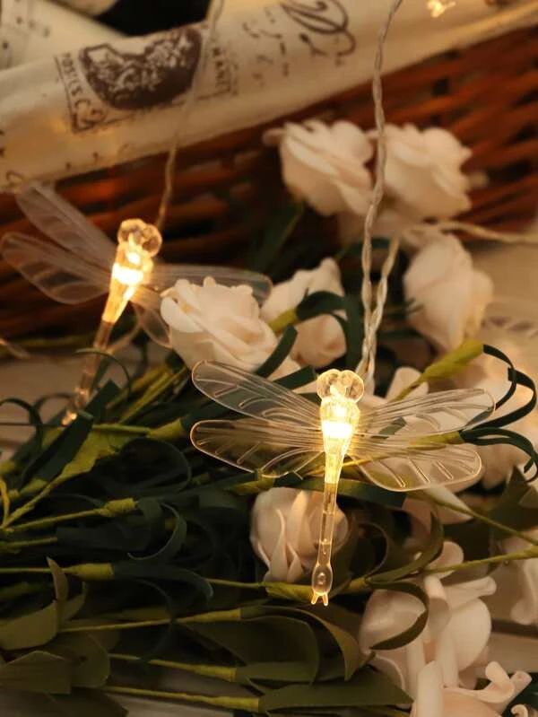 Enchanted Dragonfly Fairy String Lights - 20 Warm LED Lamps, 2xAA Battery Powered, Cozy Bedroom & Party Decor