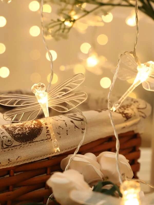 Enchanted Dragonfly Fairy String Lights - 20 Warm LED Lamps, 2xAA Battery Powered, Cozy Bedroom & Party Decor