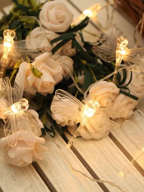 Enchanted Dragonfly Fairy String Lights - 20 Warm LED Lamps, 2xAA Battery Powered, Cozy Bedroom & Party Decor