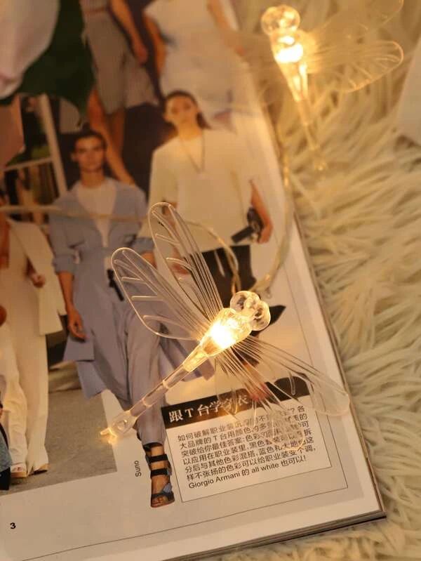 Enchanted Dragonfly Fairy String Lights - 20 Warm LED Lamps, 2xAA Battery Powered, Cozy Bedroom & Party Decor