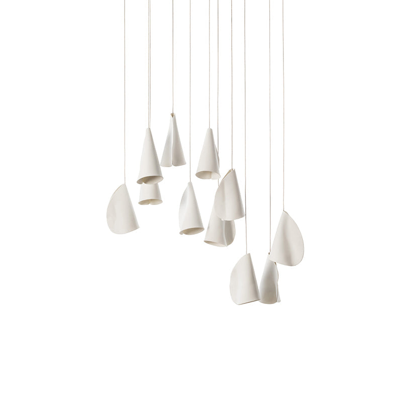 21 Thin Porcelain Pendant Lamp – Hand-Formed Ceramic Organic Multi-Head Suspension Light