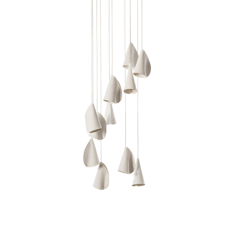 21 Thin Porcelain Pendant Lamp – Hand-Formed Ceramic Organic Multi-Head Suspension Light