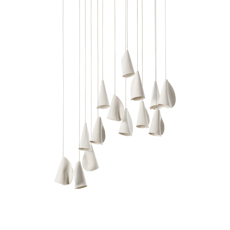 21 Thin Porcelain Pendant Lamp – Hand-Formed Ceramic Organic Multi-Head Suspension Light