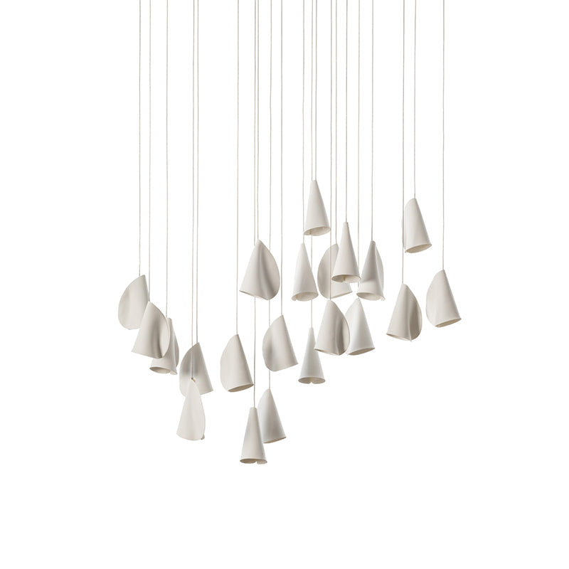 21 Thin Porcelain Pendant Lamp – Hand-Formed Ceramic Organic Multi-Head Suspension Light
