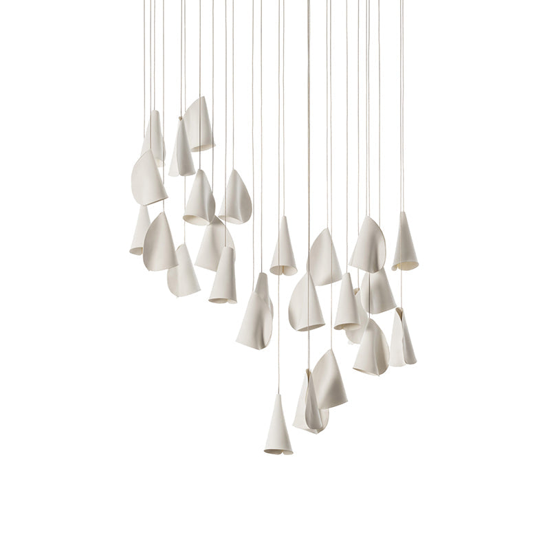 21 Thin Porcelain Pendant Lamp – Hand-Formed Ceramic Organic Multi-Head Suspension Light