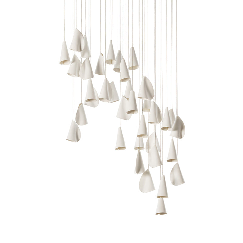 21 Thin Porcelain Pendant Lamp – Hand-Formed Ceramic Organic Multi-Head Suspension Light
