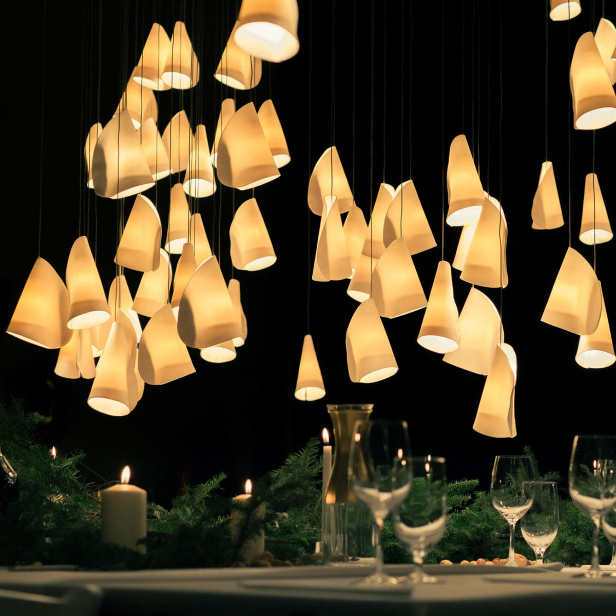21 Thin Porcelain Pendant Lamp – Hand-Formed Ceramic Organic Multi-Head Suspension Light