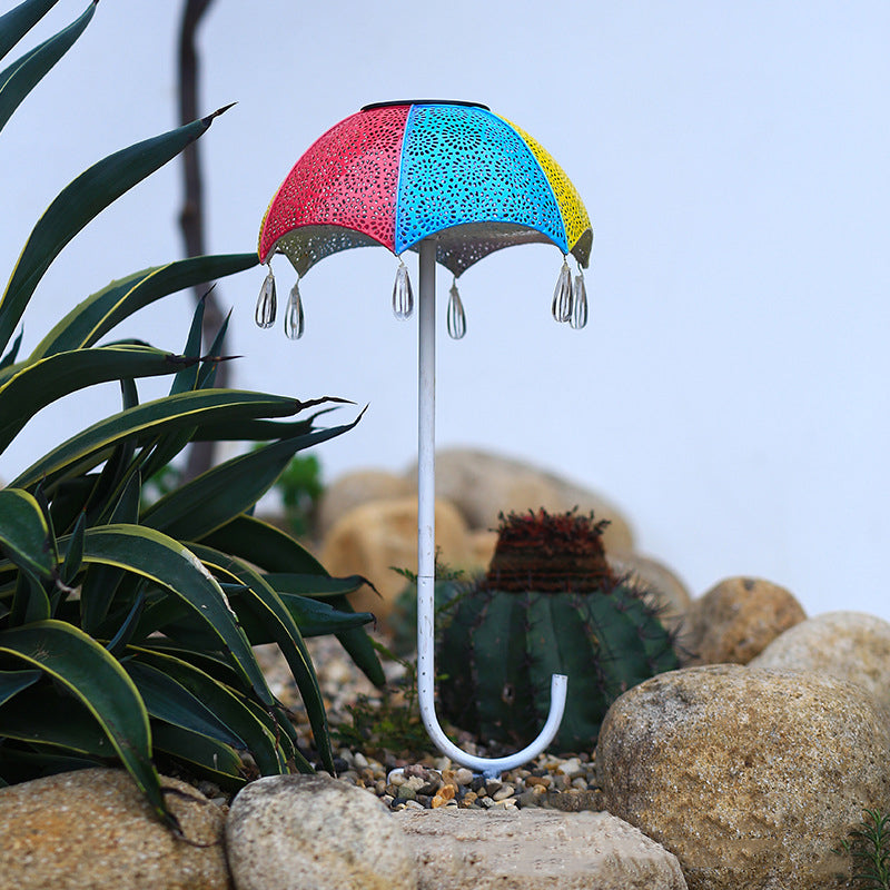 Umbrella Shaped Solar Light Garden Decor - Retro Cutout Metal Landscape Lamp | IP-Rated Waterproof Patio Sconce | Warm White