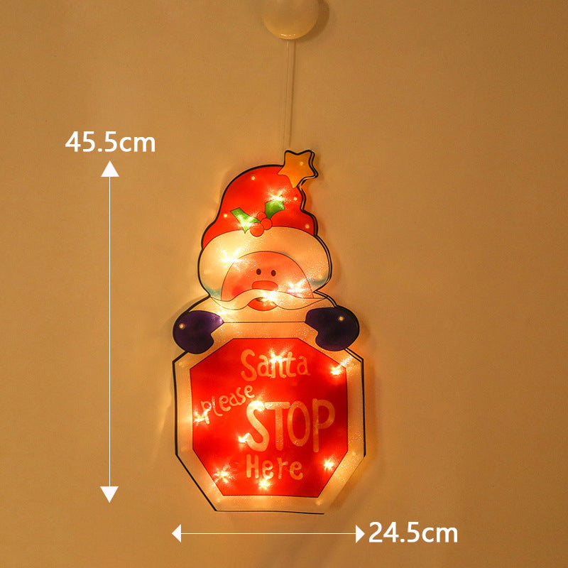 Christmas Window Hanging Lights - LED Silhouette Acrylic Battery Operated Sconce | Holiday Window Pendant Light | Santa, Reindeer & Star