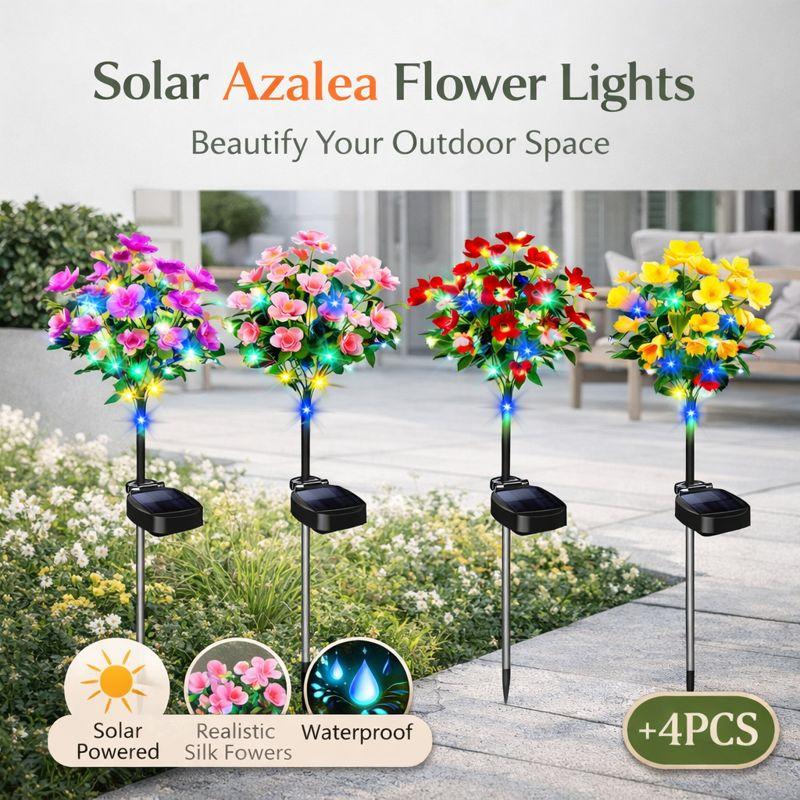 EVEDIOR Solar Azalea Flower Lights - Dual Mode Warm & RGB Outdoor Garden Stake | IP-Rated Waterproof Floral Pathway Sconce