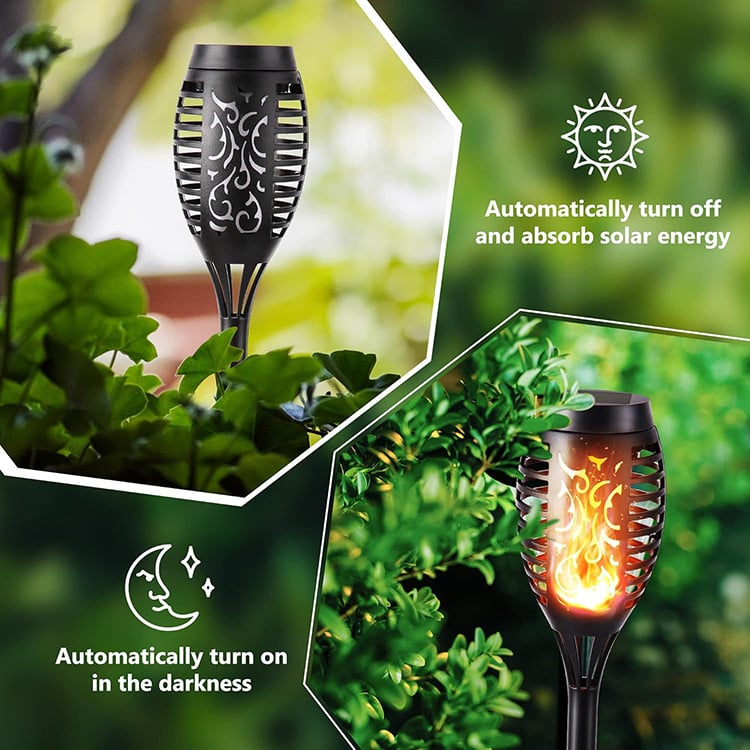 Solar Powered Fire Flame Garden Light - Waterproof LED Flickering Torch